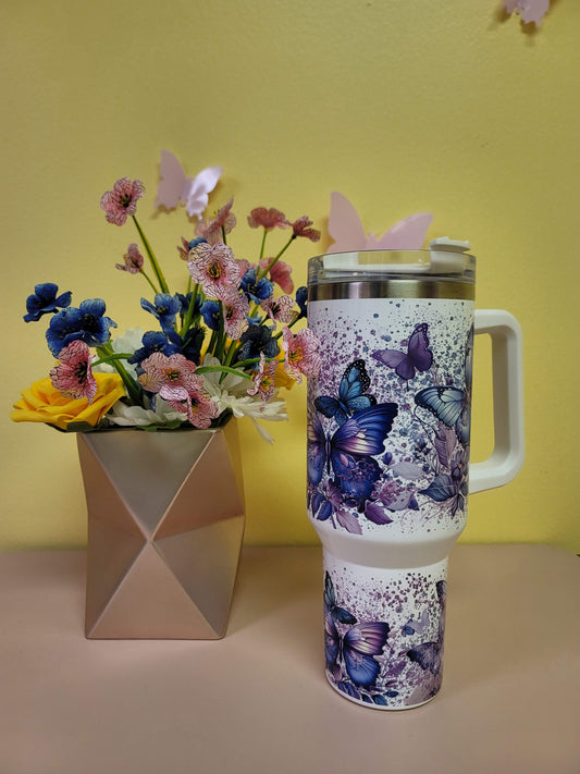 Purple Butterflies Stainless Steel Tumbler