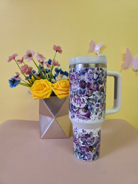 Floral design tumbler roses purple