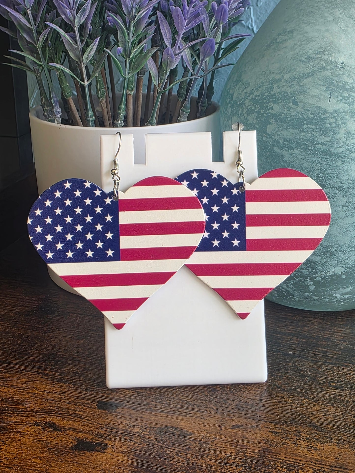 American flag-themed Heart shaped earrings Independence Day