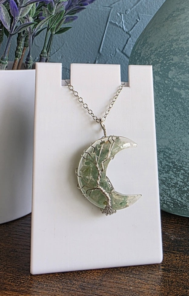 Moon-shaped necklace with aventurine crystals Gothic mystic