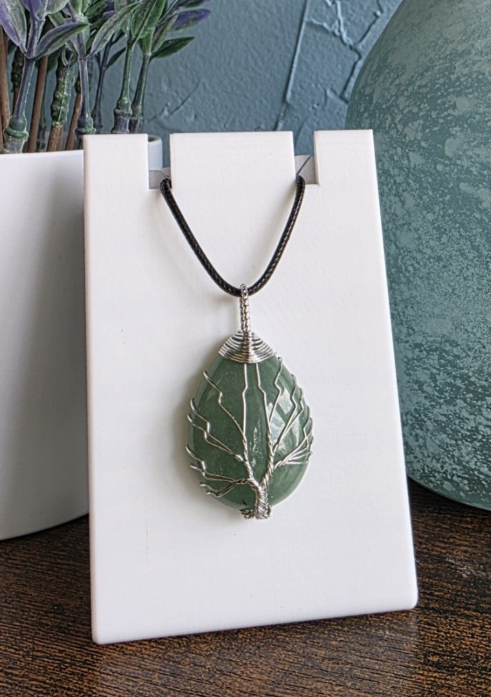 Aventurine stone wire wrapped with Tree of Life gothic mystic necklace
