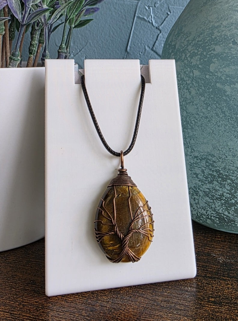 Tigers Eye stone wire wrapped with Tree of Life gothic mystic necklace