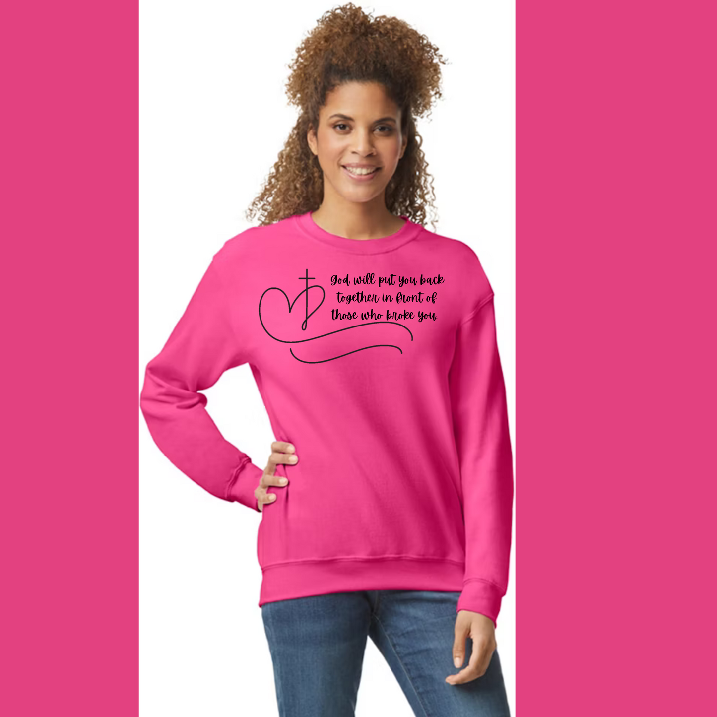 Women's Long Sleeve Sweatshirt - Relaxed Fit Crew Neck | Devotional Easter God Will Put You Back Together