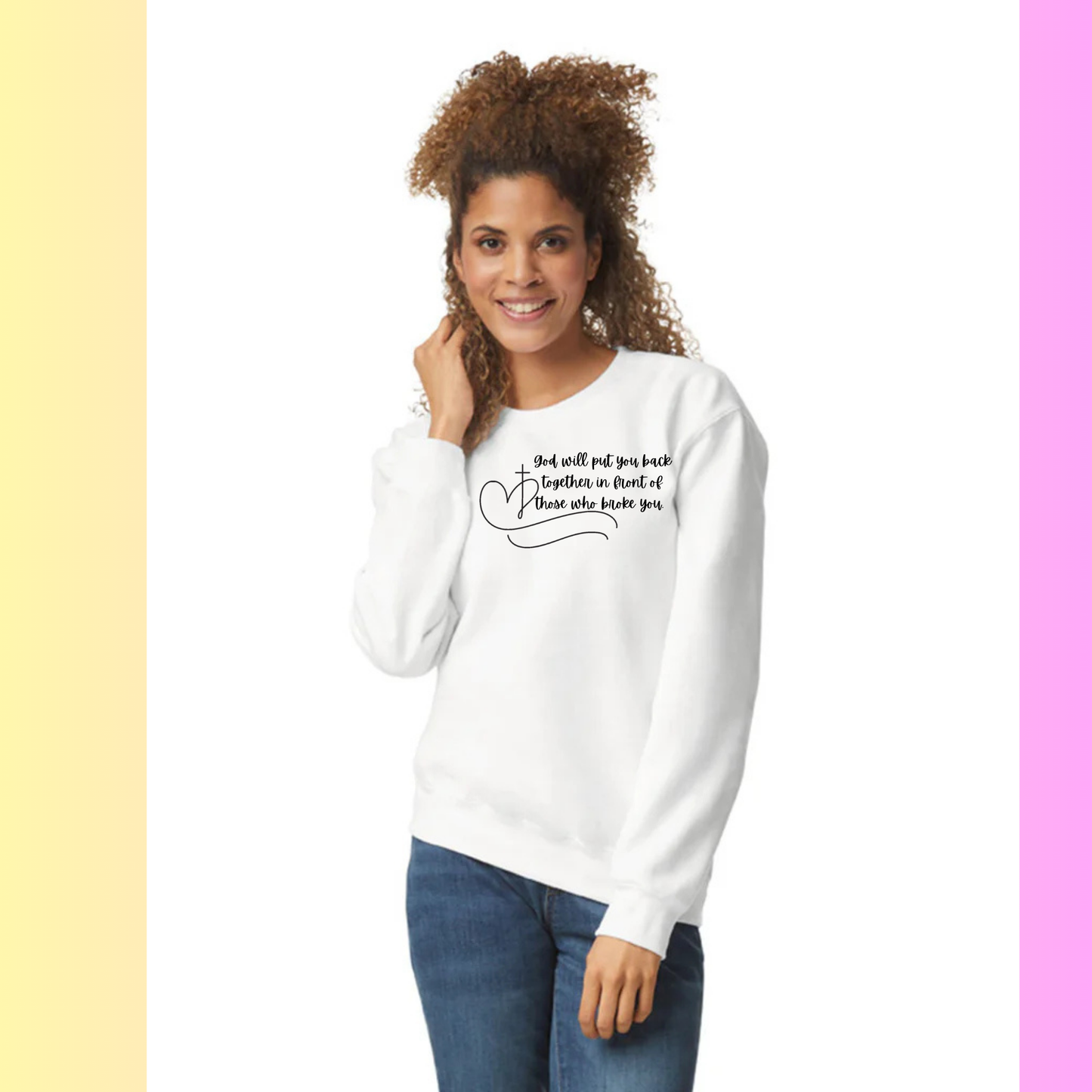 Women's Long Sleeve Sweatshirt - Relaxed Fit Crew Neck | Devotional Easter God Will Put You Back Together