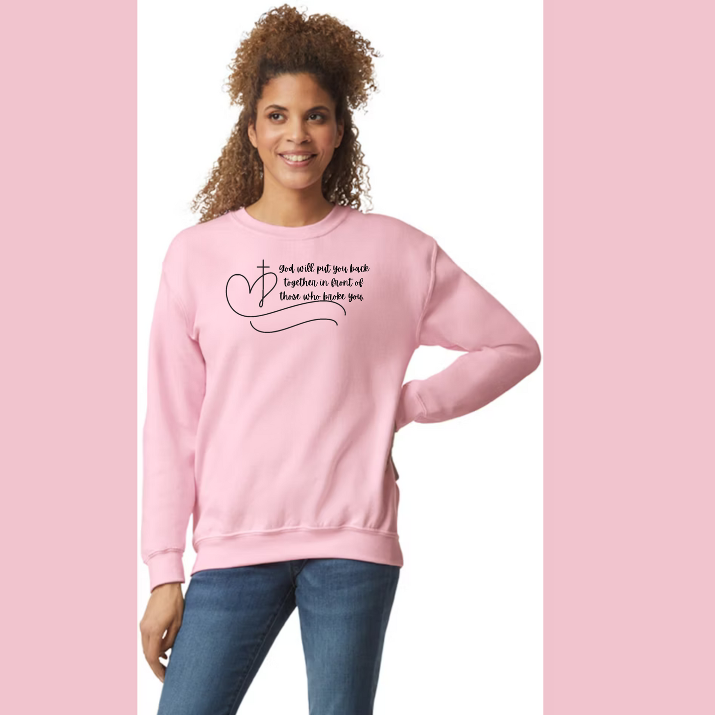 Women's Long Sleeve Sweatshirt - Relaxed Fit Crew Neck | Devotional Easter God Will Put You Back Together