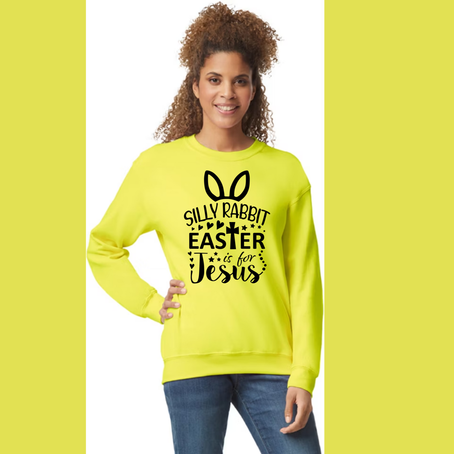 Women's Long Sleeve Sweatshirt - Relaxed Fit Crew Neck | Devotional Easter Silly Rabbit Easter is for Jesus