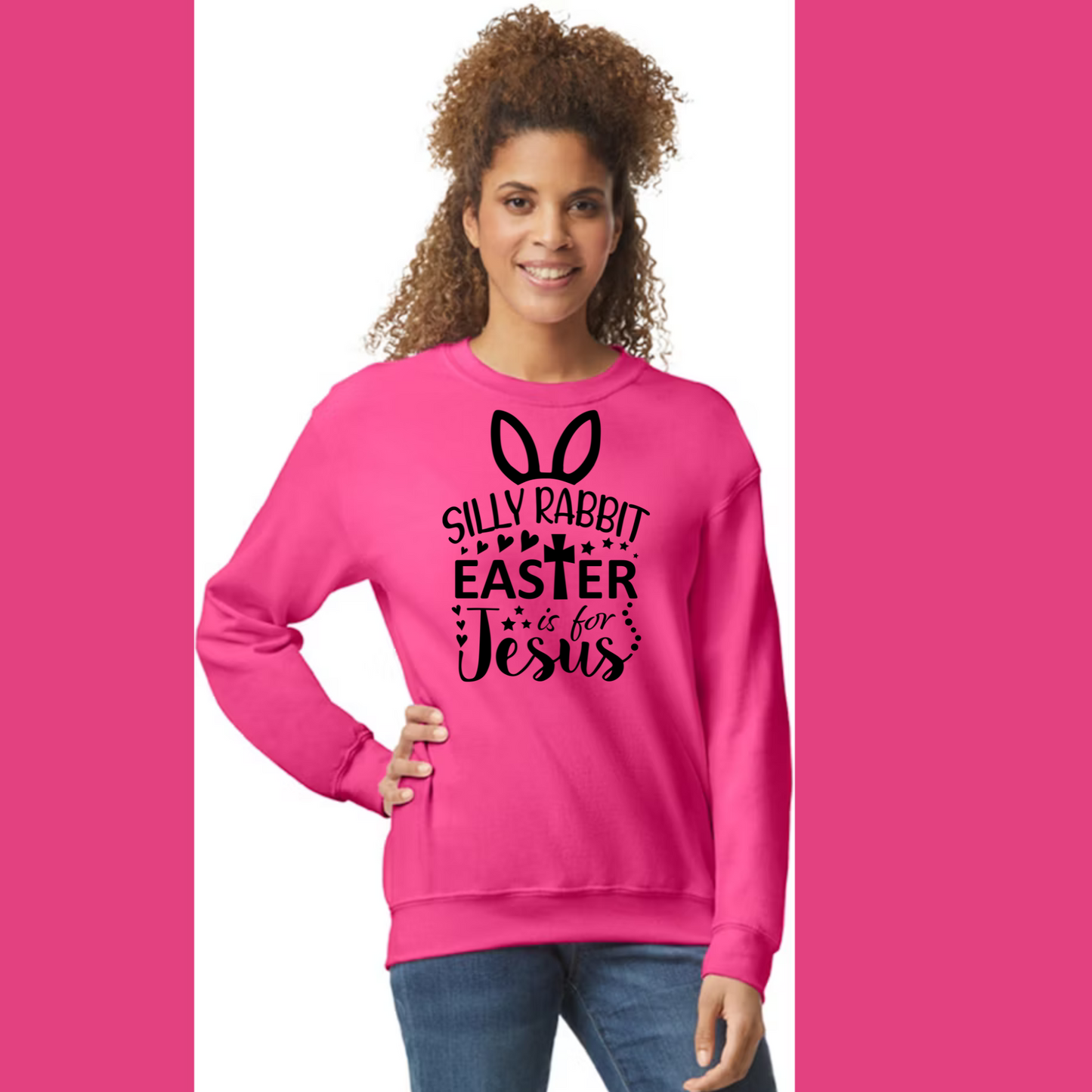 Women's Long Sleeve Sweatshirt - Relaxed Fit Crew Neck | Devotional Easter Silly Rabbit Easter is for Jesus