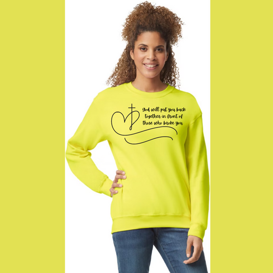 Women's Long Sleeve Sweatshirt - Relaxed Fit Crew Neck | Devotional Easter God Will Put You Back Together
