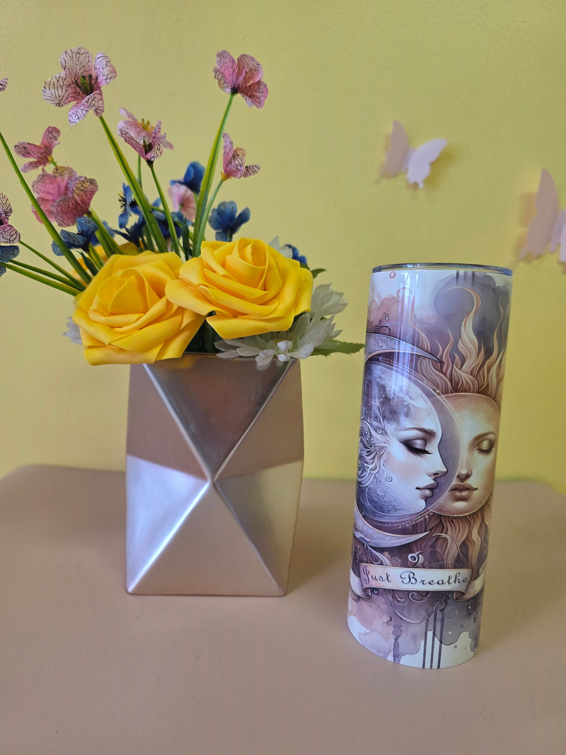 Gothic Mystic Metaphysical Tumbler Sun Moon Just Breathe