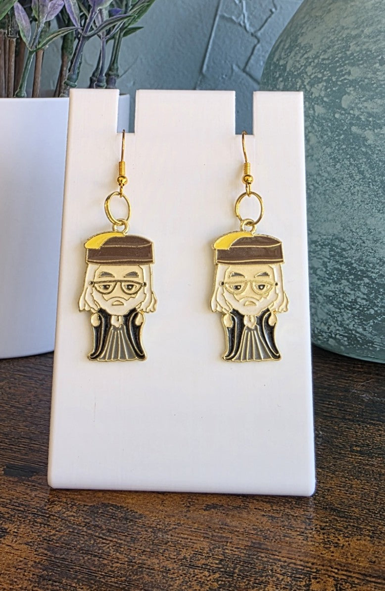 Harry Potter earrings featuring Dumbledore.