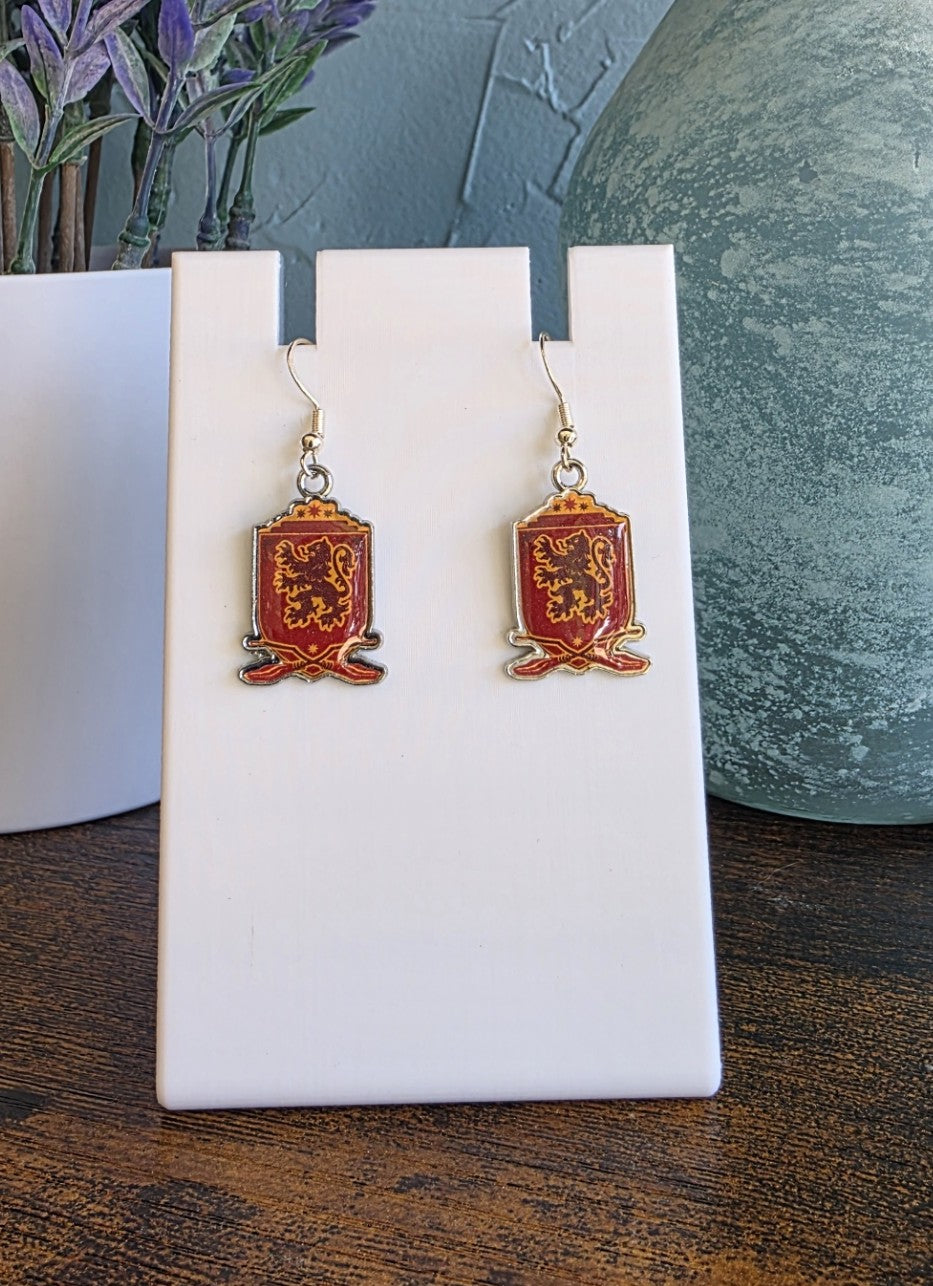 Harry Potter Gryffindor House earrings with silver finishes.
