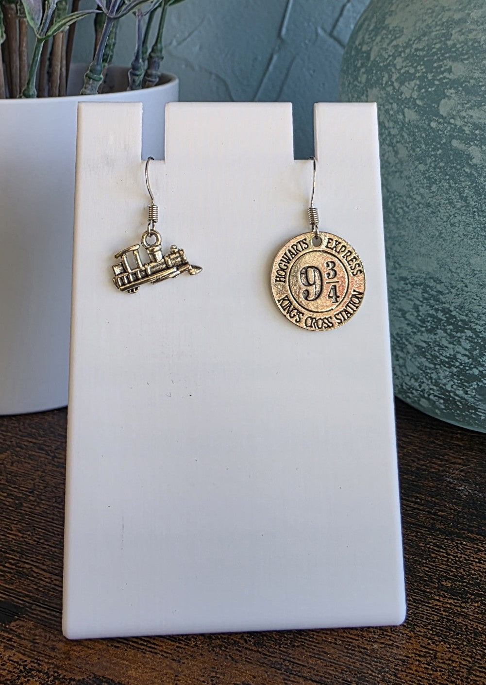 Harry Potter silver mismatch earrings with Train and Platform 9 3/4