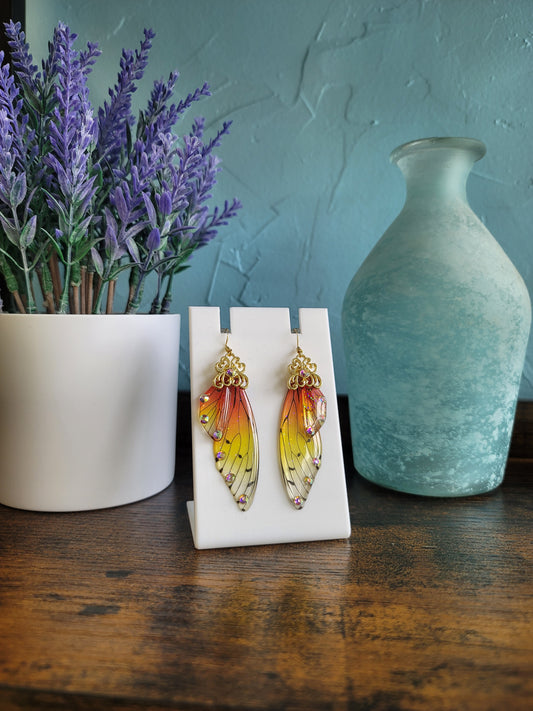 orang and gold lightweight butterfly wing earrings