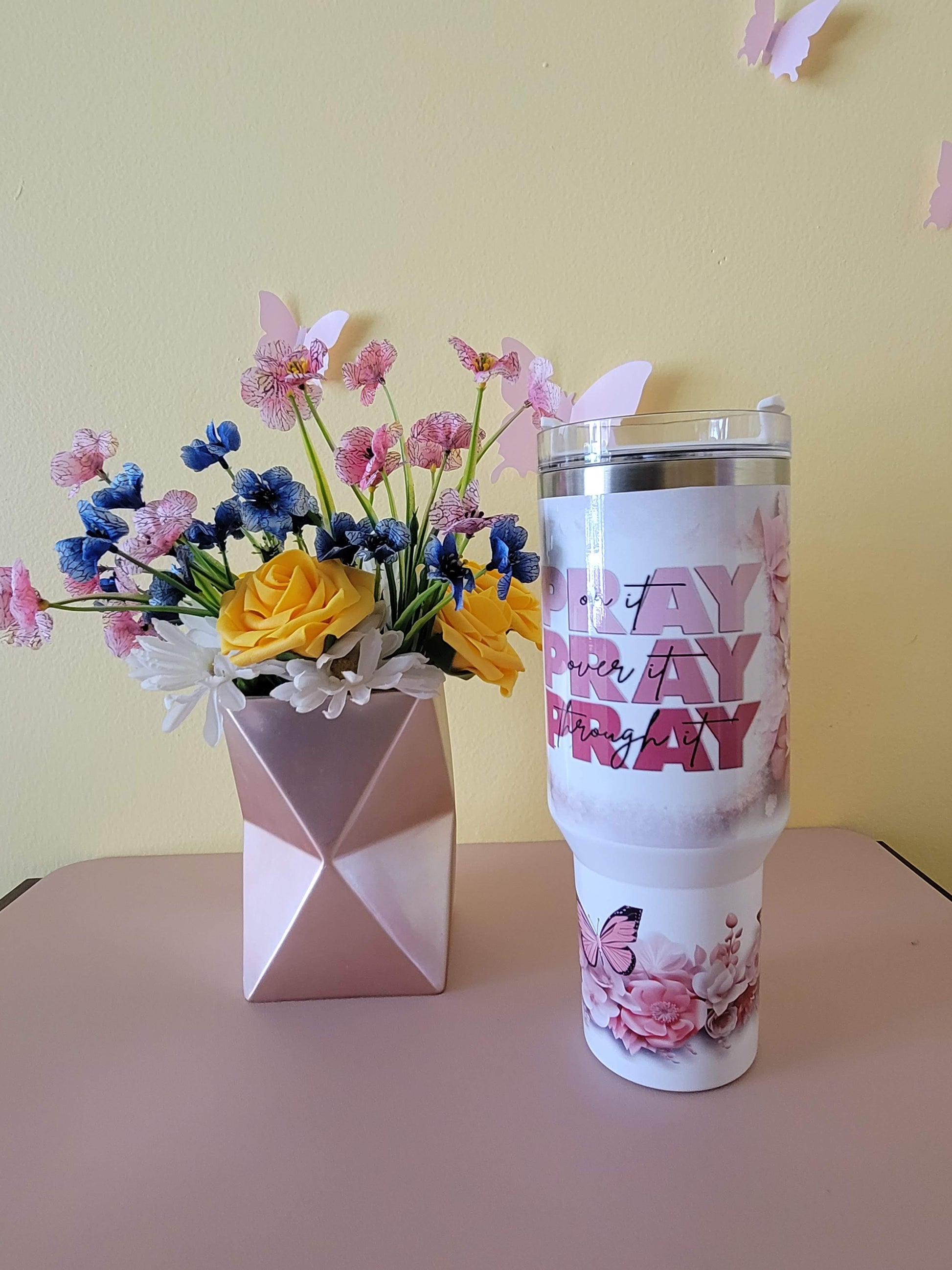 Pink Pray On it Tumbler