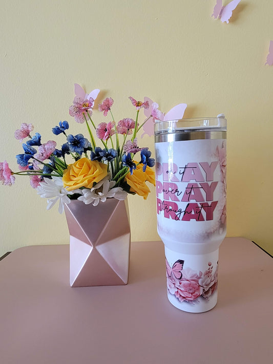 Pink Pray On it Tumbler
