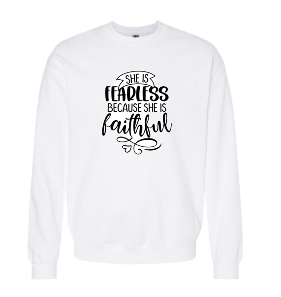 Women's Long Sleeve Sweatshirt - Relaxed Fit Crew Neck | Devotional Easter God Christian She Is Fearless Because She is Faithful