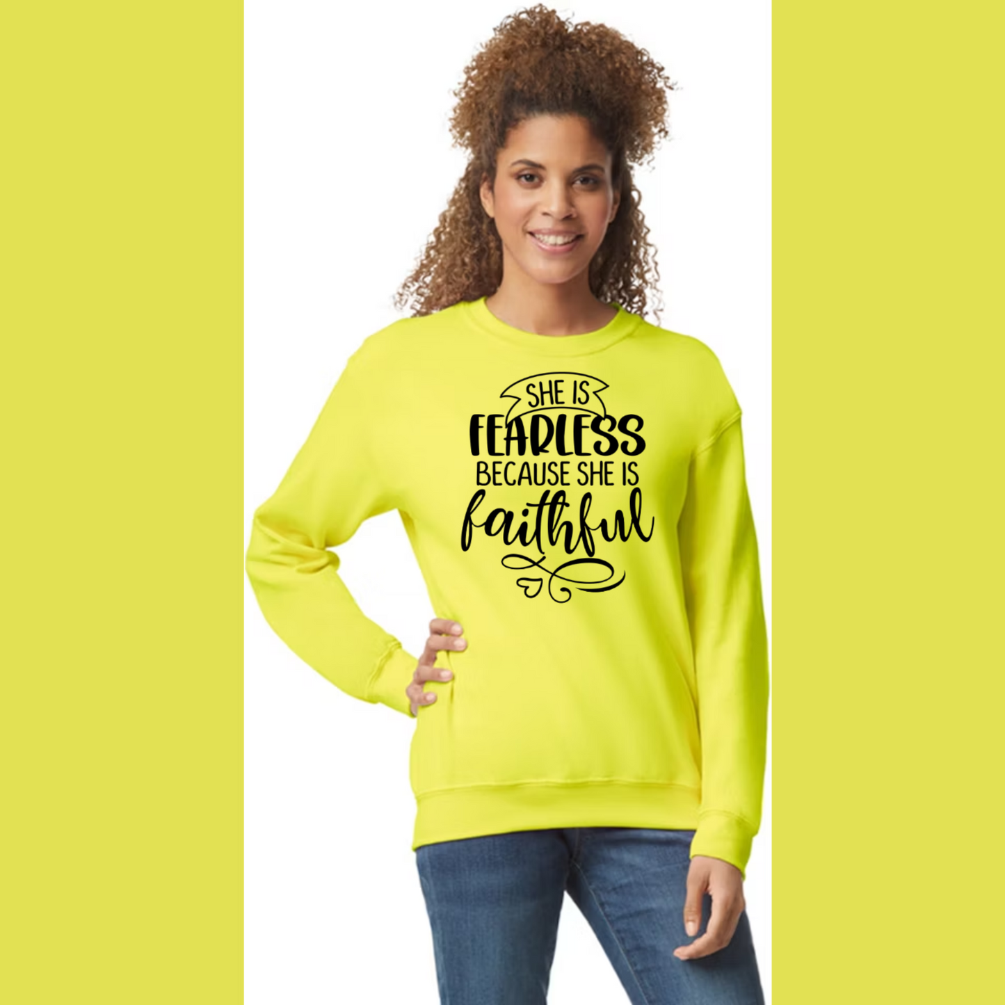 Women's Long Sleeve Sweatshirt - Relaxed Fit Crew Neck | Devotional Easter God Christian She Is Fearless Because She is Faithful