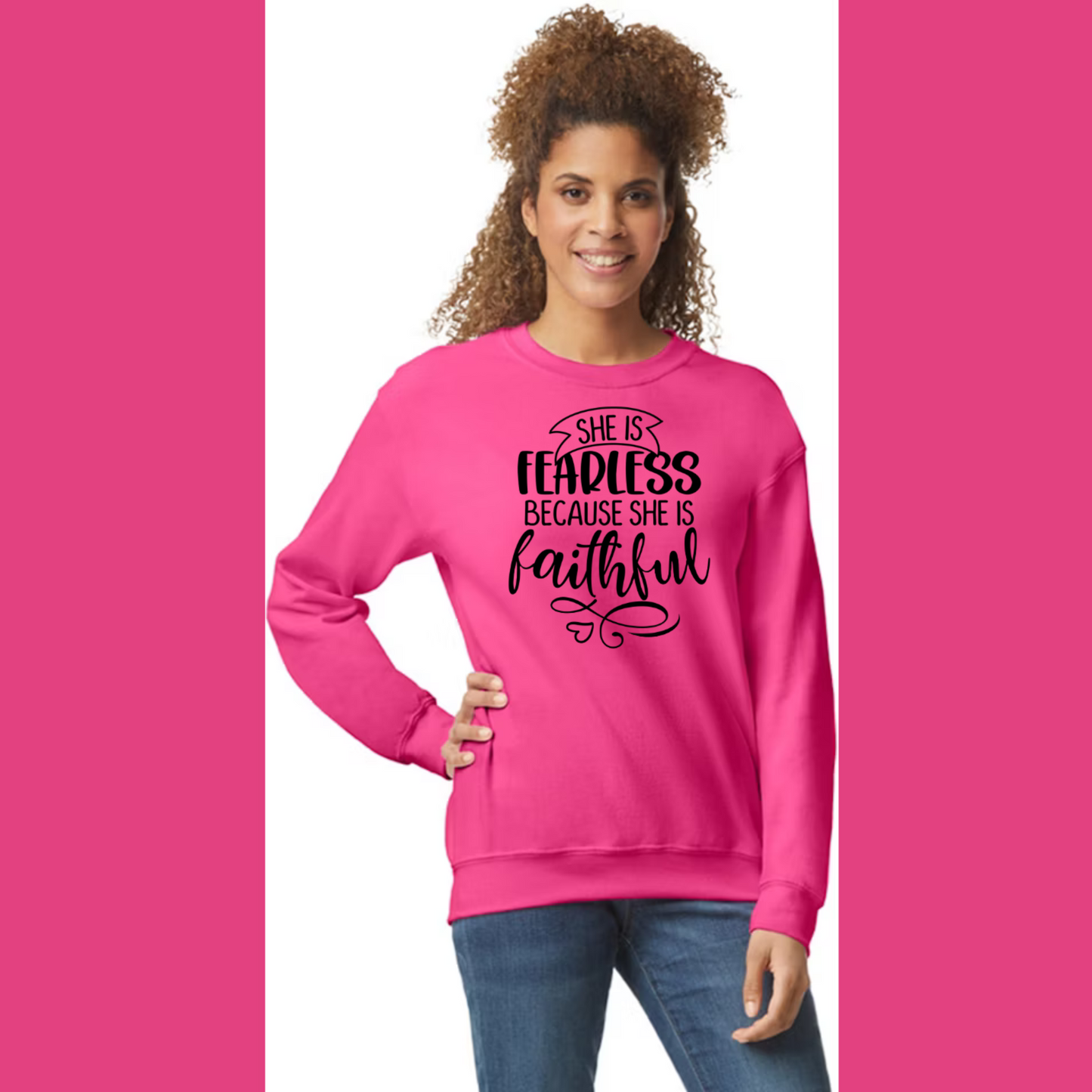 Women's Long Sleeve Sweatshirt - Relaxed Fit Crew Neck | Devotional Easter God Christian She Is Fearless Because She is Faithful
