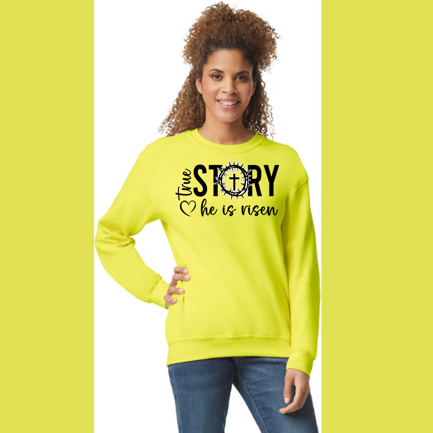 Women's Long Sleeve Sweatshirt - Relaxed Fit Crew Neck | Devotional Easter He Is Risen