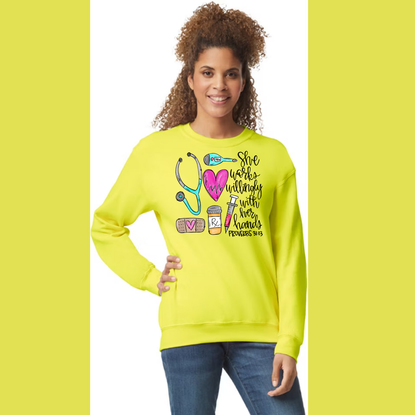 Women's Long Sleeve Sweatshirt - Relaxed Fit Crew Neck | Nursing Healthcare RN Nurse Life Proverbs