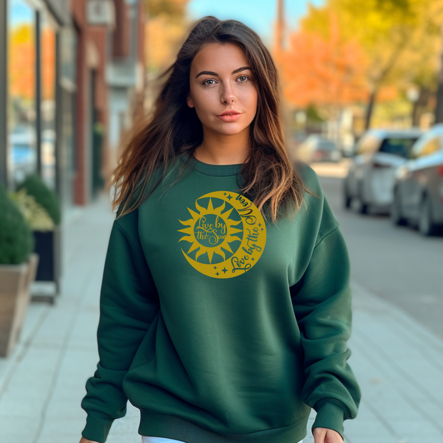 Women's Long Sleeve Sweatshirt - Relaxed Fit Crew Neck | Live By The Sun Love By The Moon