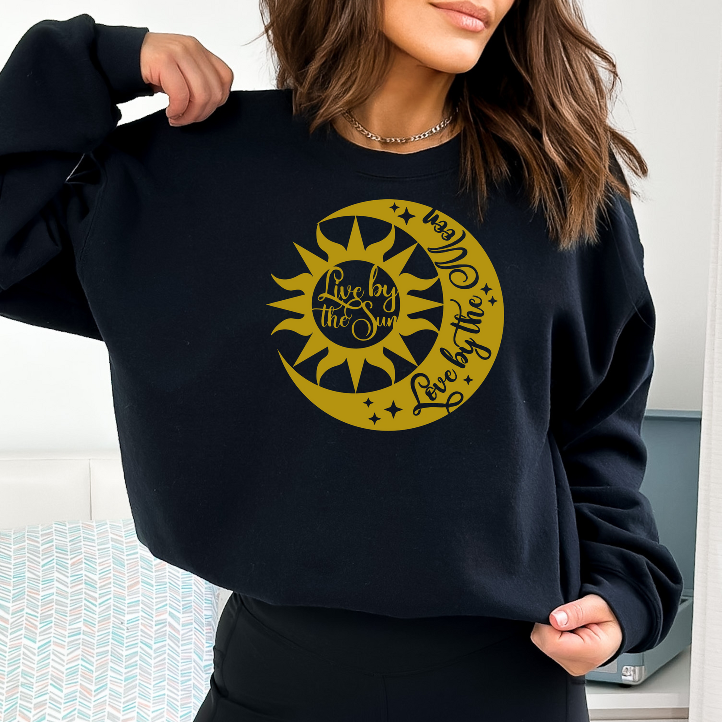 Women's Long Sleeve Sweatshirt - Relaxed Fit Crew Neck | Live By The Sun Love By The Moon
