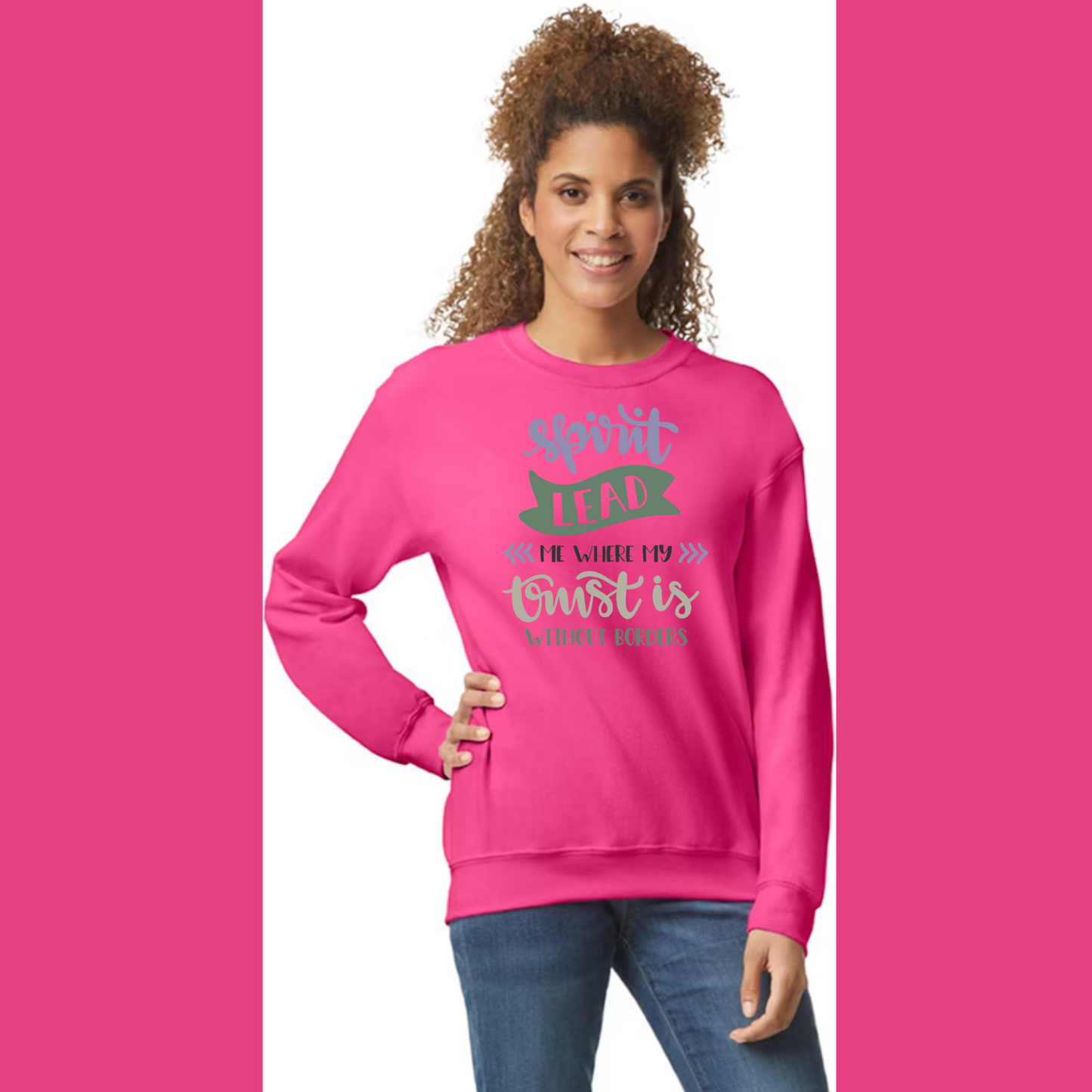 Women's Long Sleeve Sweatshirt - Relaxed Fit Crew Neck | Devotional Easter God Spirit Lead Me