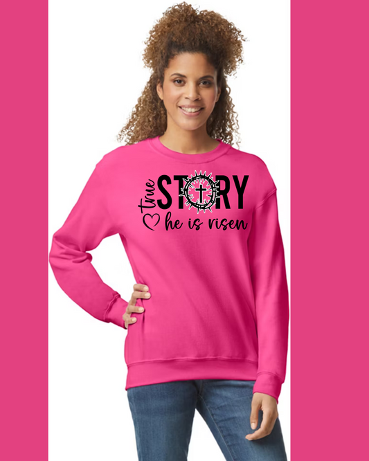Women's Long Sleeve Sweatshirt - Relaxed Fit Crew Neck | Devotional Easter He Is Risen