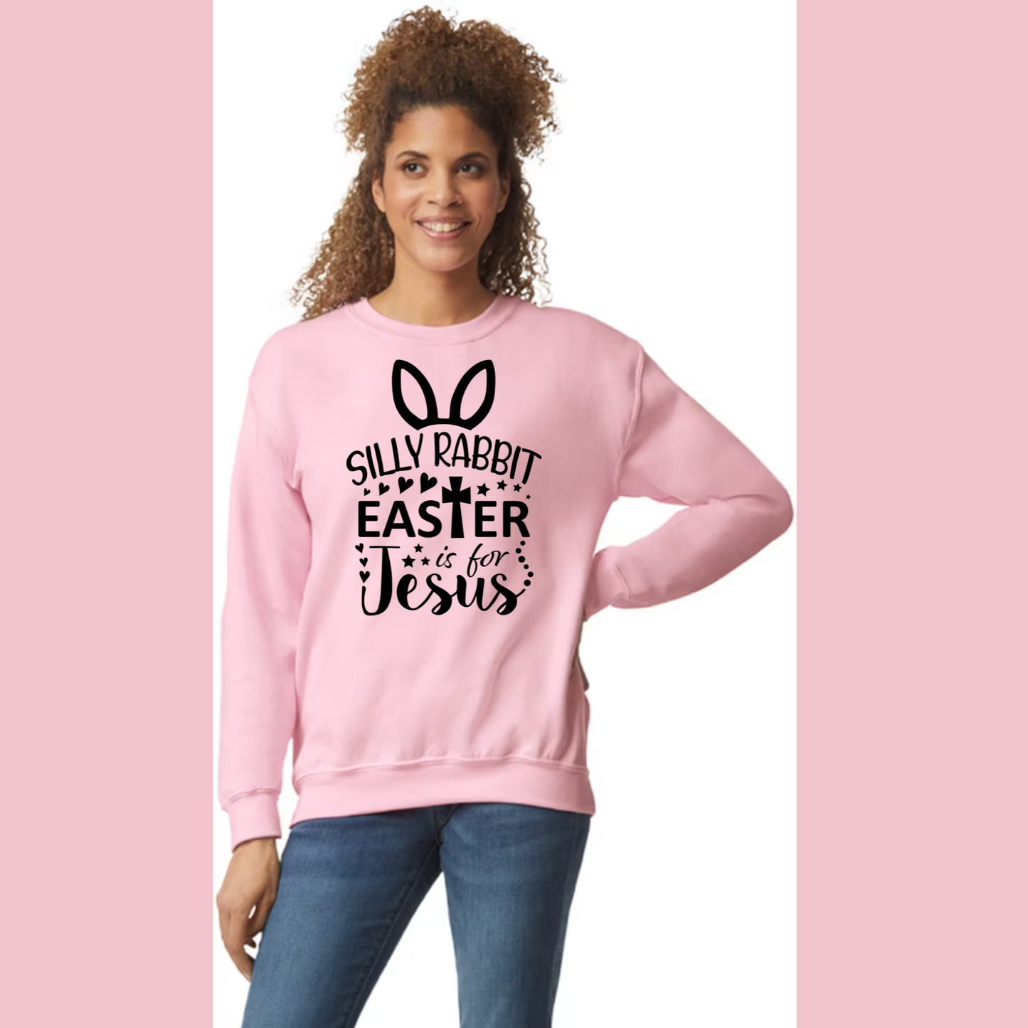 Women's Long Sleeve Sweatshirt - Relaxed Fit Crew Neck | Devotional Easter Silly Rabbit Easter is for Jesus