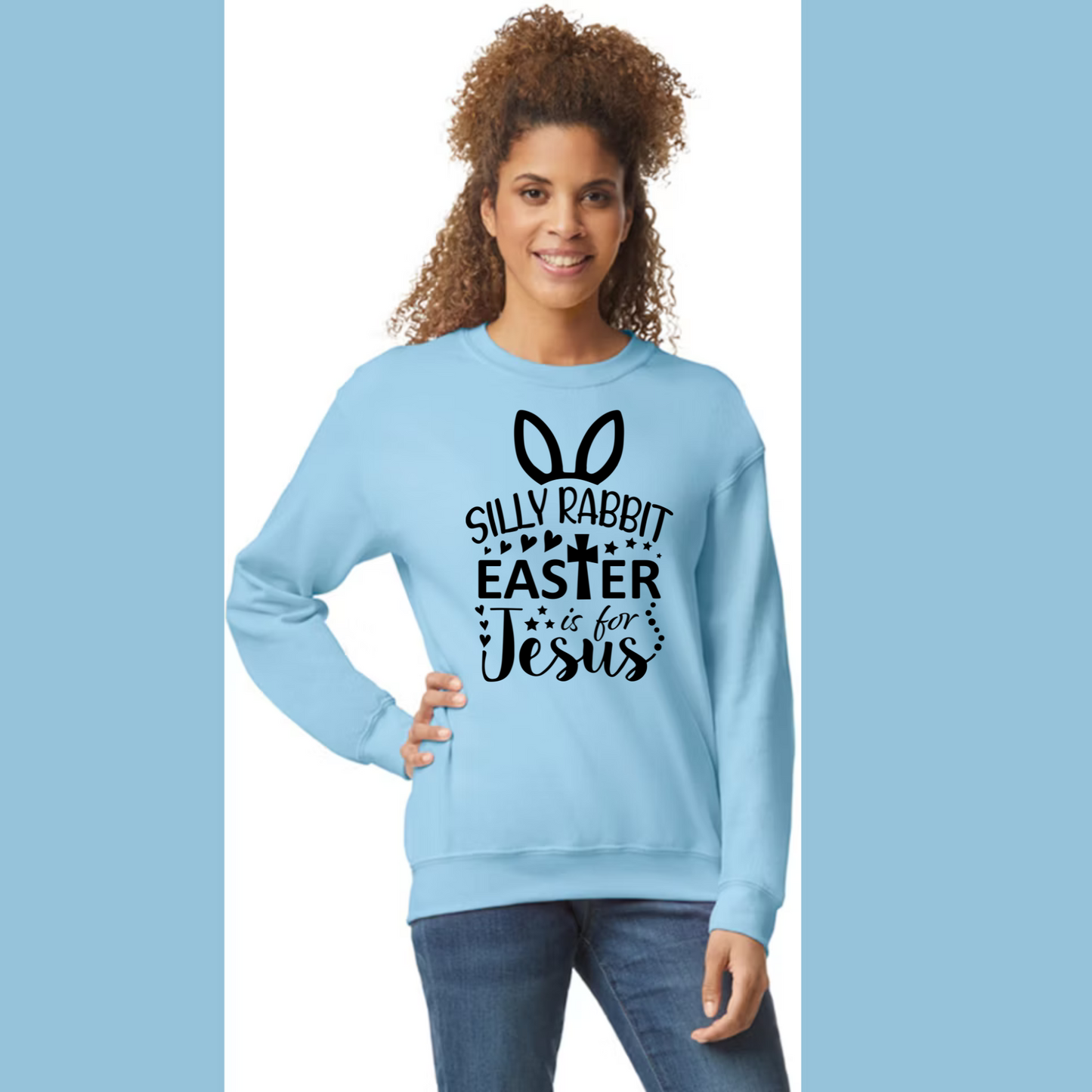Women's Long Sleeve Sweatshirt - Relaxed Fit Crew Neck | Devotional Easter Silly Rabbit Easter is for Jesus