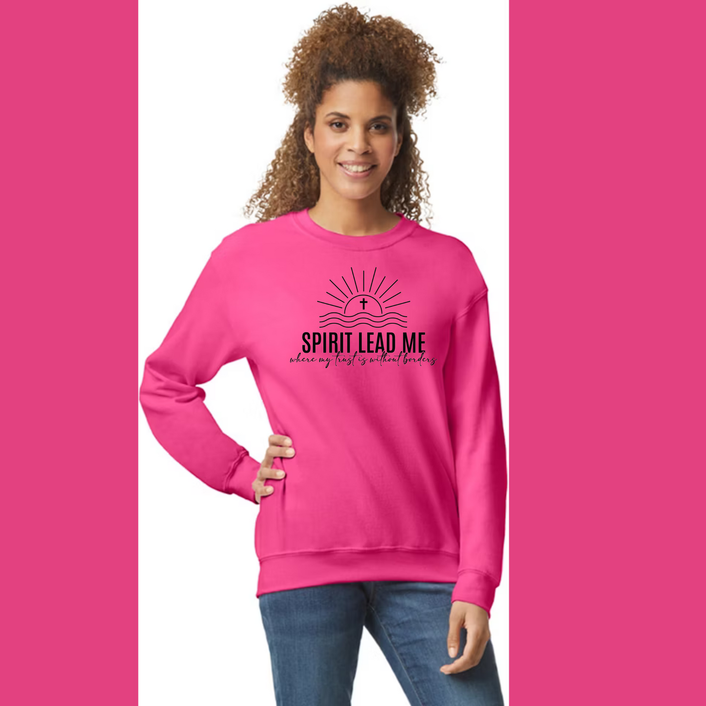 Women's Long Sleeve Sweatshirt - Relaxed Fit Crew Neck | Devotional Easter God Spirit Lead Me