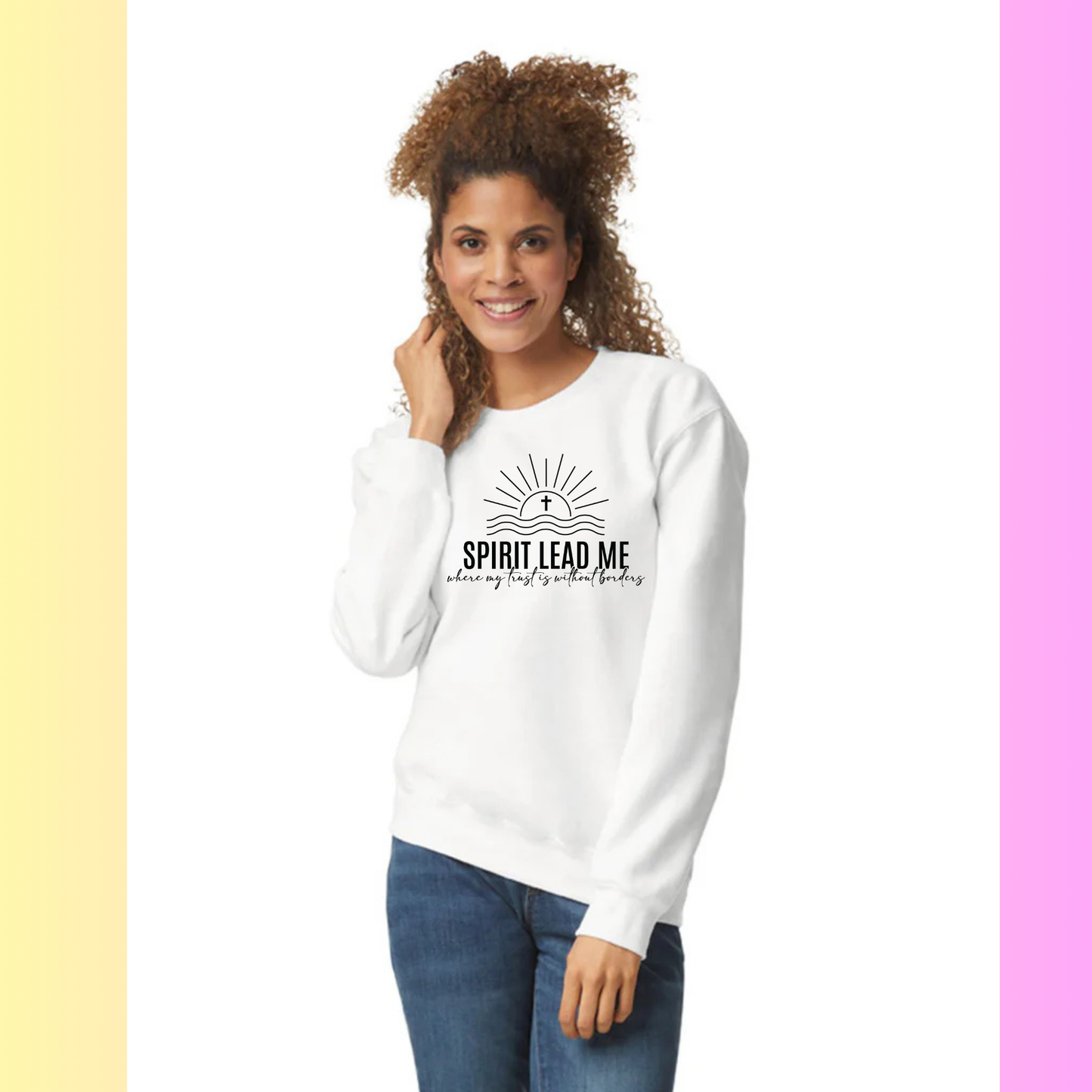 Women's Long Sleeve Sweatshirt - Relaxed Fit Crew Neck | Devotional Easter God Spirit Lead Me