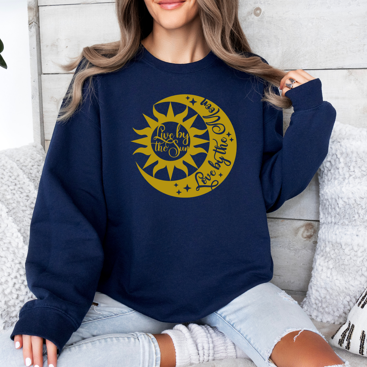 Women's Long Sleeve Sweatshirt - Relaxed Fit Crew Neck | Live By The Sun Love By The Moon