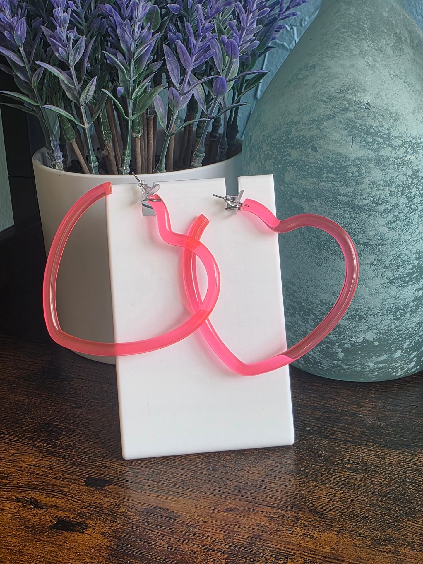 Pink Valentine's Day heart hoop earrings