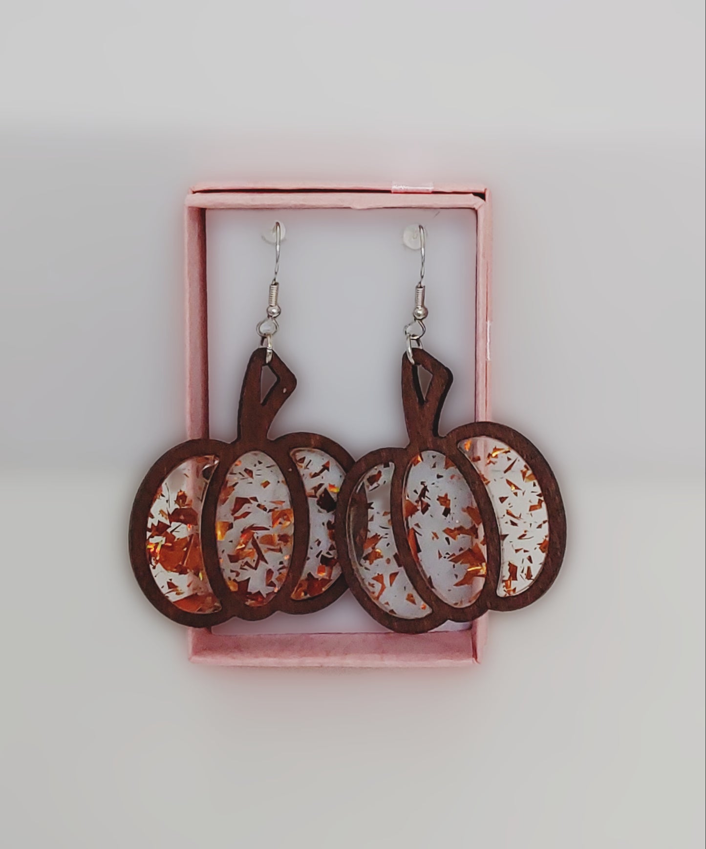 Wood Resin Glitter Pumpkin Earrings Fall Autumn