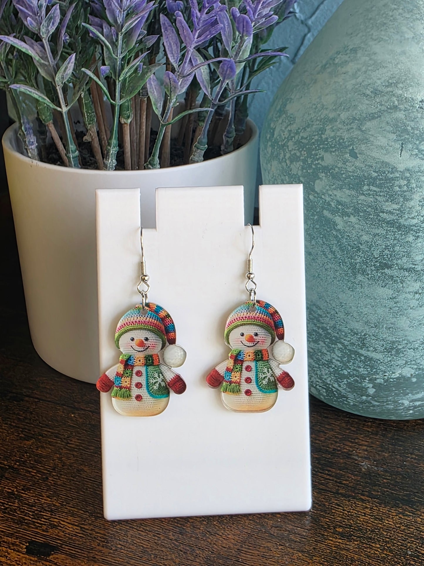 Christmas crochet snowman earrings