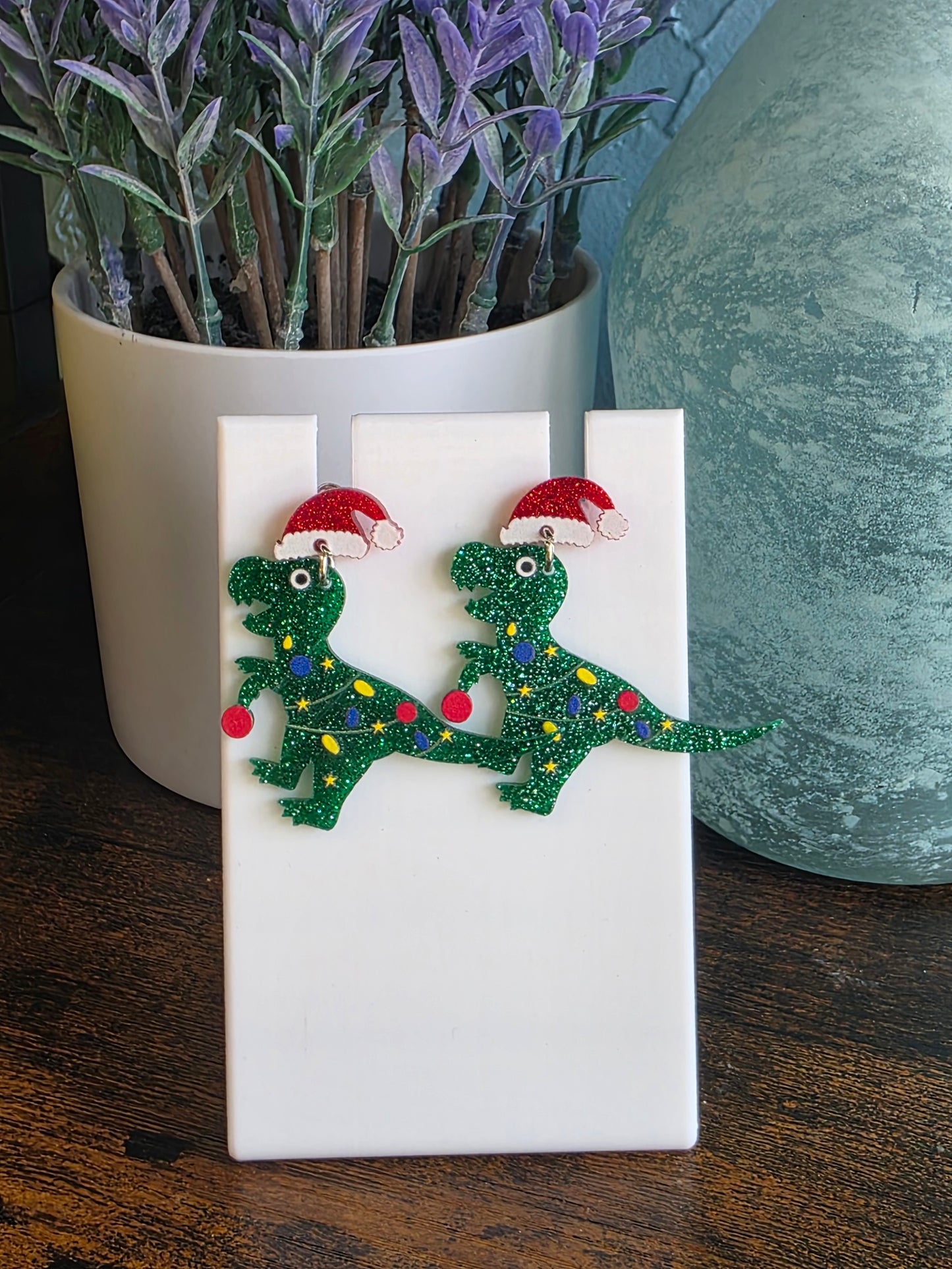 Christmas dinosaur with Santa hats