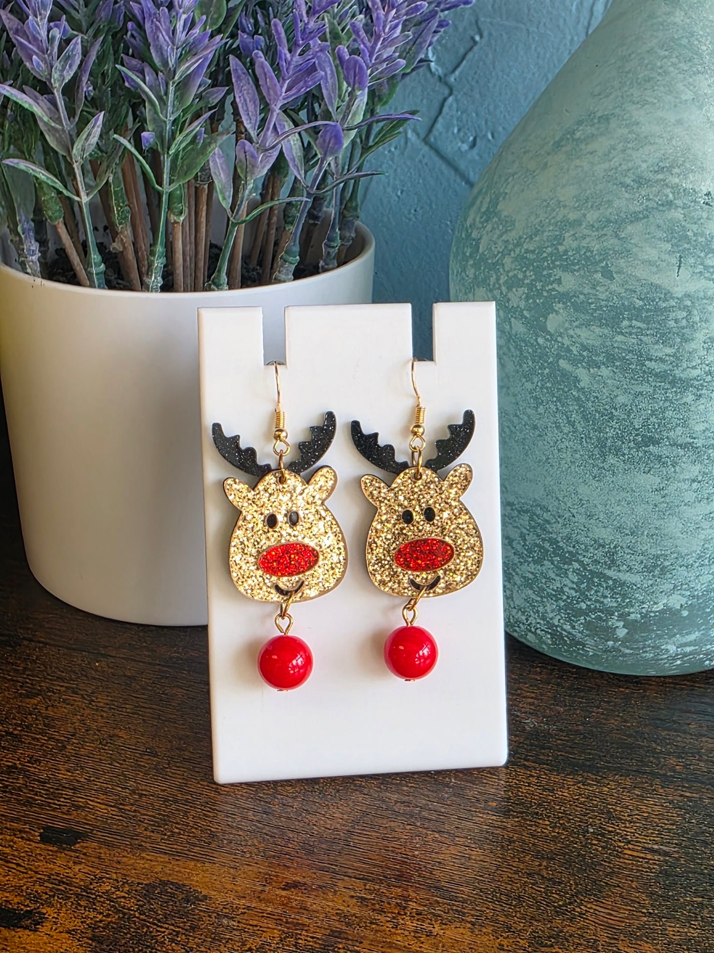 Glitter Rudolph Christmas Earrings