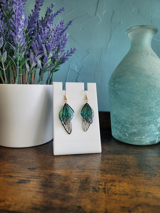 green and blue lightweight butterfly wing earrings