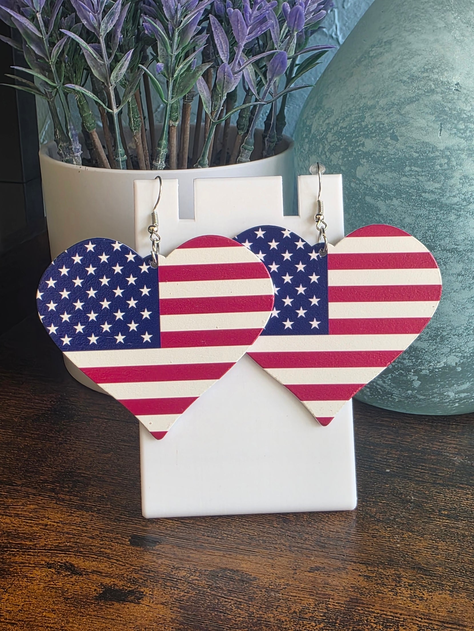 American flag-themed Heart shaped earrings Independence Day