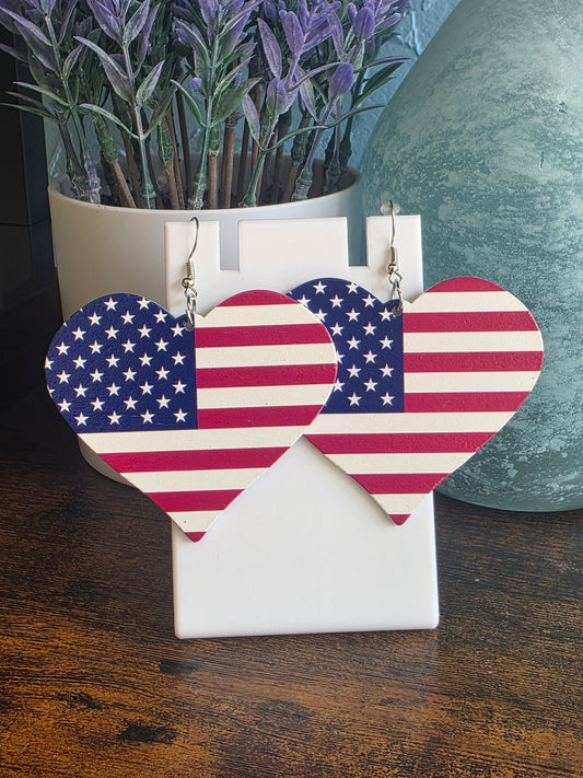 American flag-themed Heart shaped earrings Independence Day