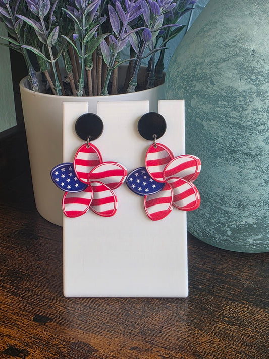 American Flag earrings in the shape of pinwheels Independence Day