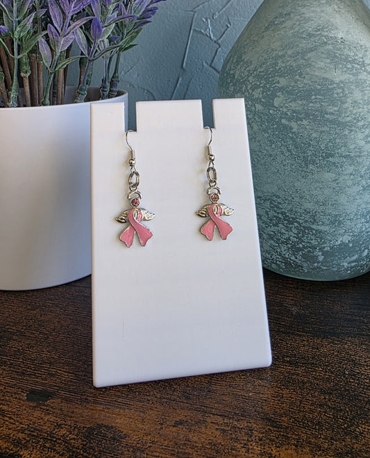 Silver pink ribbon Breast Cancer Remembrance earrings