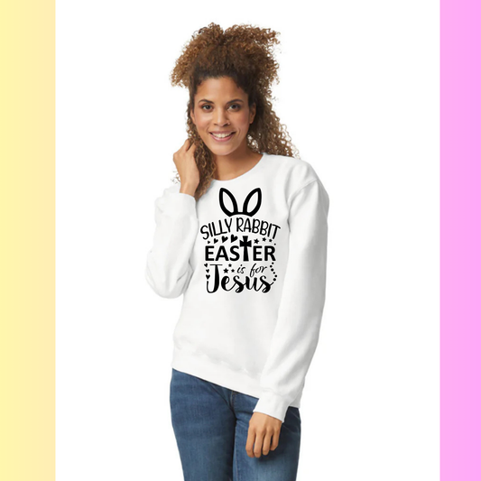 Women's Long Sleeve Sweatshirt - Relaxed Fit Crew Neck | Devotional Easter Silly Rabbit Easter is for Jesus