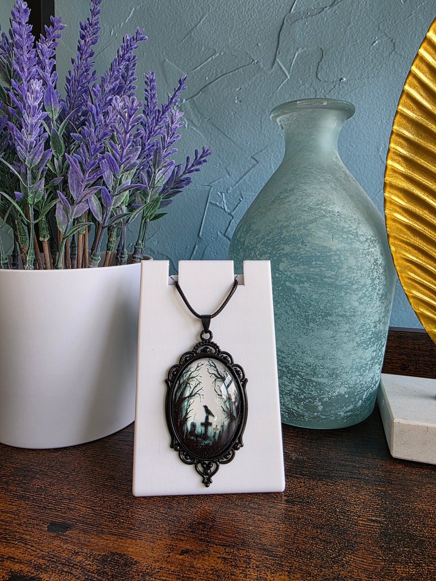 Gothic jewelry graveyard crow necklace