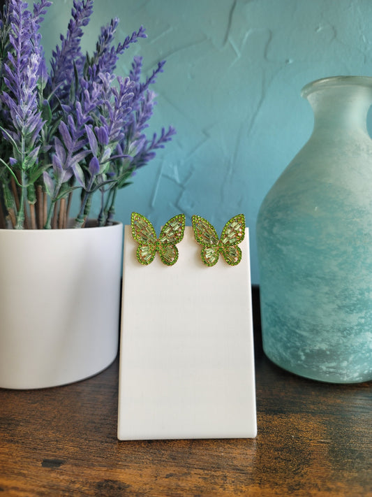 Green rinestone stud earrings