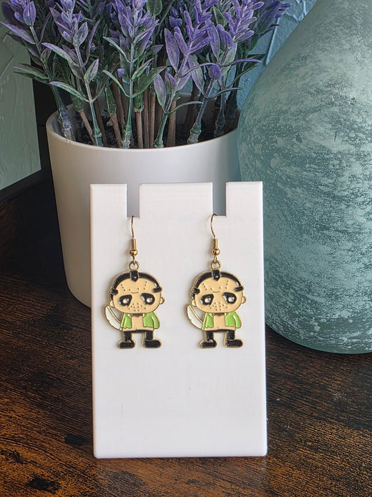 Halloween earrings depicting Jason Friday the 13th character