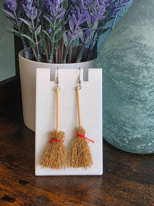 Halloween earrings realistic witches brooms