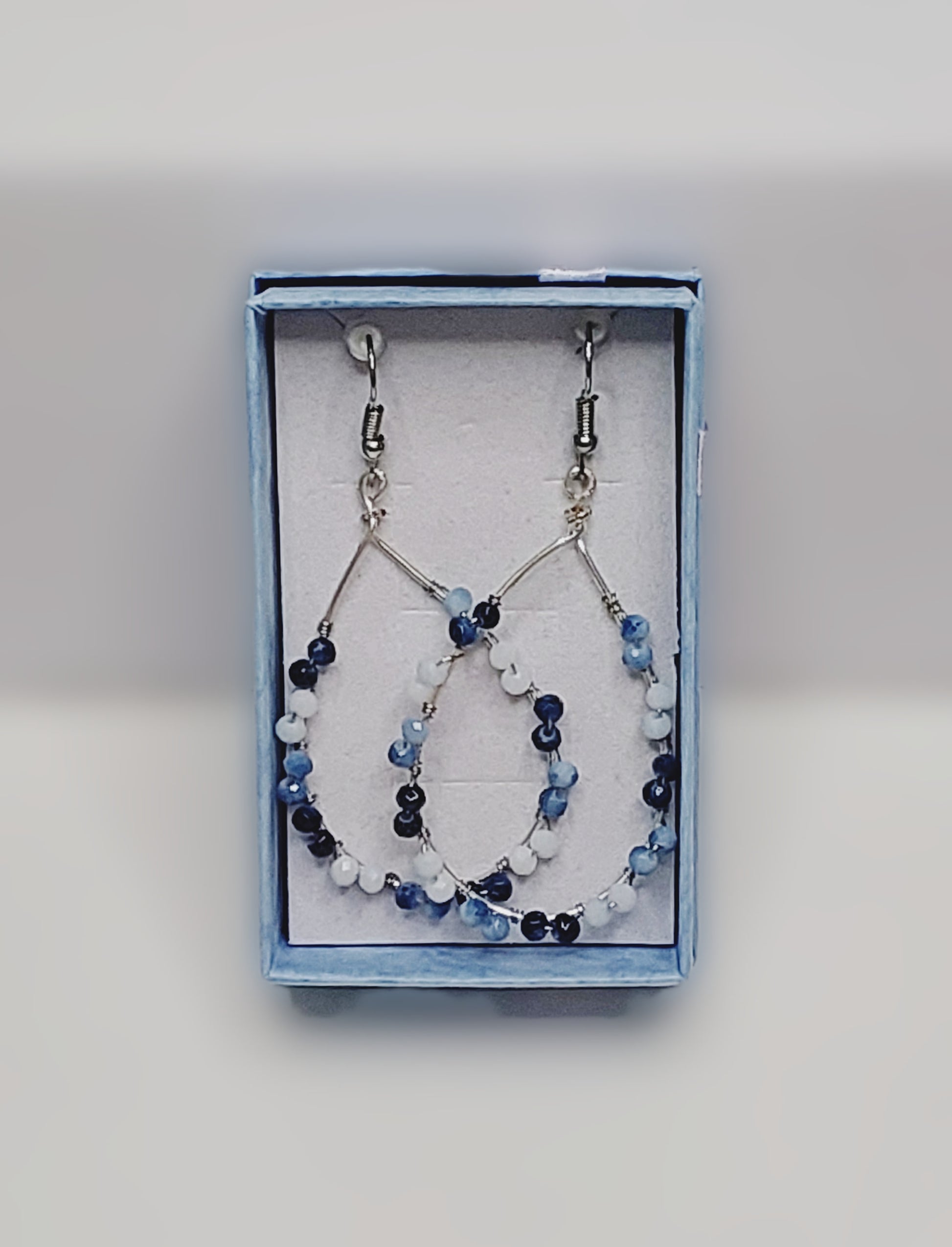 Handmade Blue and White Beaded Dangle Earrings