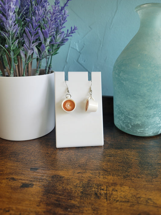 latte coffee heart small dangle earrings